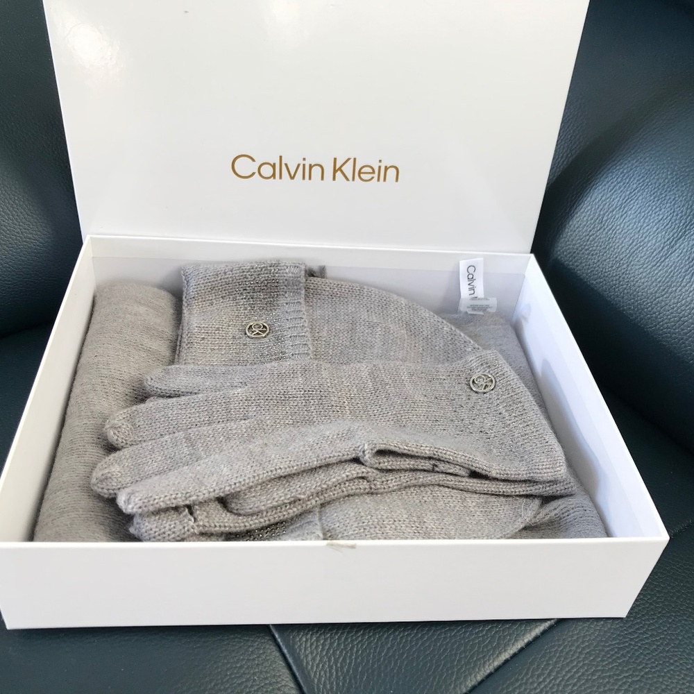 Calvin Klein hat, gloves, scarf set
